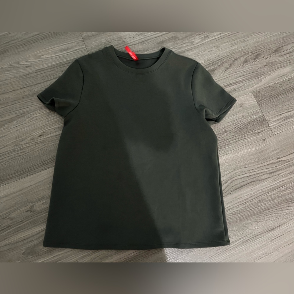 Spanx Cotton Crewneck Tee Olive Green - Picture 3 of 5
